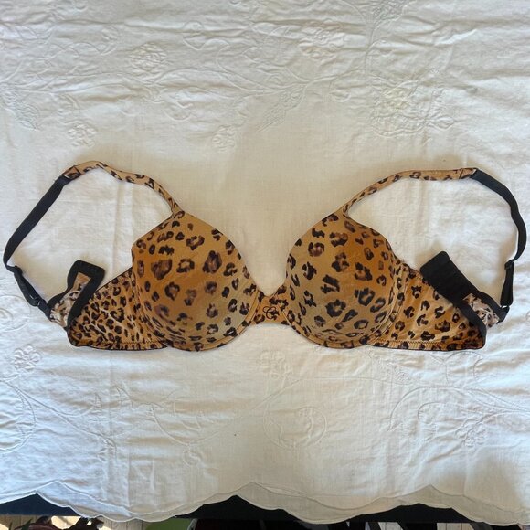 Chaps 36-C Leopard Print Bra, Color Maple Brown and Black, Thin Soft Foam Cups - Picture 3 of 5